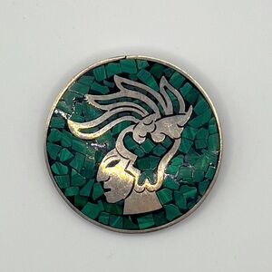 Vintage Taxco Mexico Sterling Silver 2 Tone Warrior Brooch Pendant
